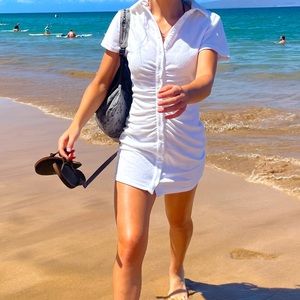 Y2K White Terry Towel Dress Cover-Up!